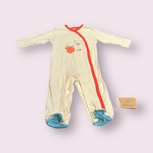 Baby Soy Organic Cotton Cream and Red Deer Button Front Footie Size 6-12 Months
